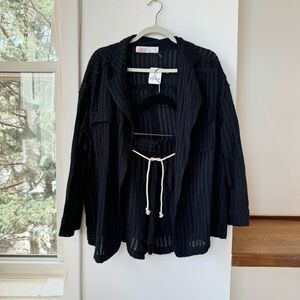 NWT Free People Beach Two Piece Summer Shorts Set Jacket Shirt Pull-On Black